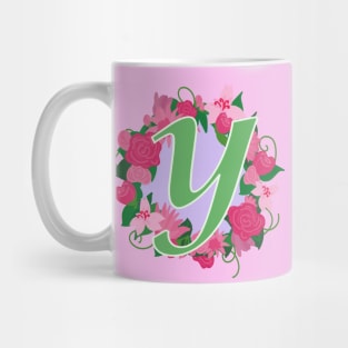 Monogram Y, Personalized Floral InitiaI Mug